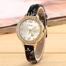 Printing Leather Rhinestone Watch for Women